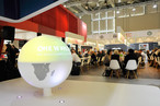 A large globe was an eye-catcher at the stand of the SWISS KRONO GROUP, symbolising the internationality of the ONE WORLD Collection.