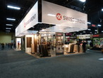 The SWISS KRONO stand featuring the new look and logo at SURFACES 2016